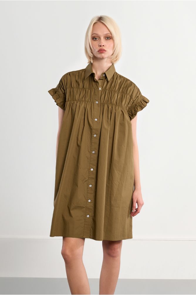 Robe chemise en coton, smockée