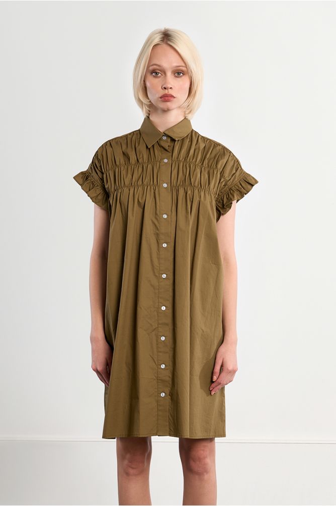 Robe chemise en coton, smockée