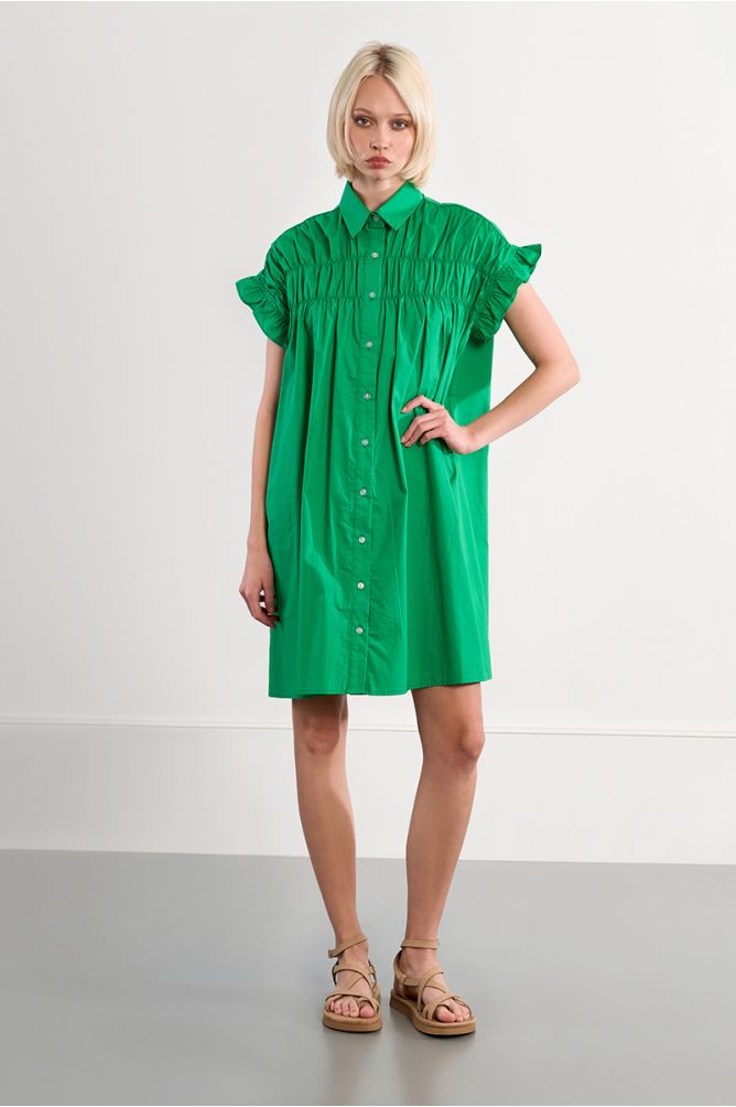 Cotton shirt dress, smocked