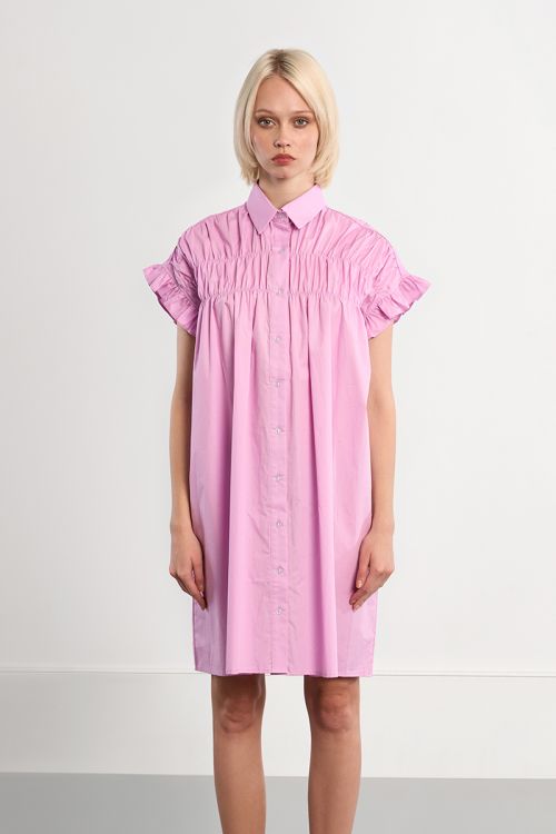 Robe chemise en coton, smockée