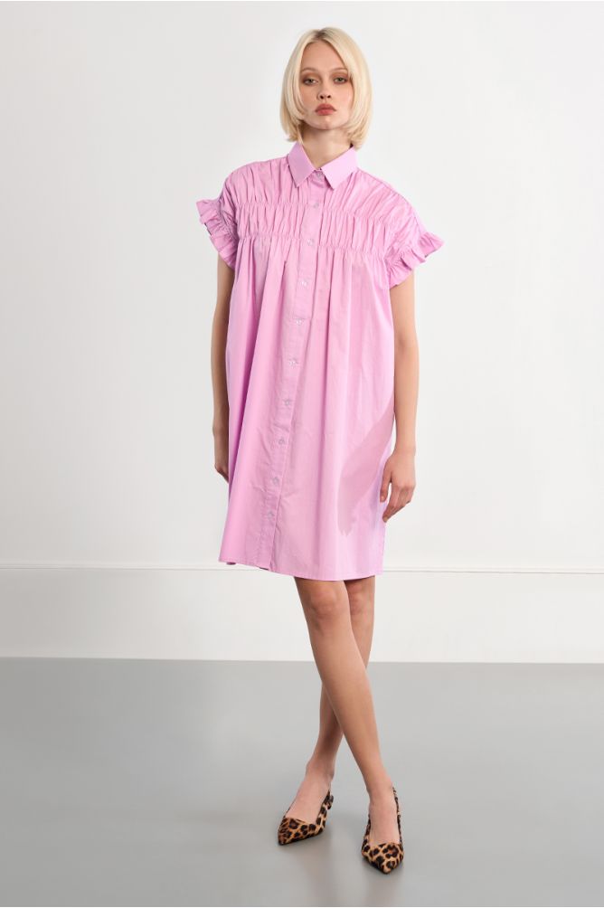 Cotton shirt dress, smocked