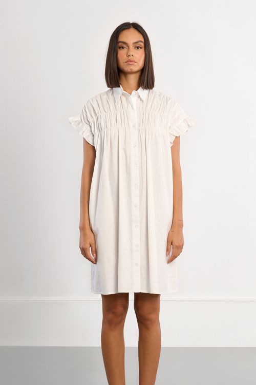 Robe chemise en coton, smockée