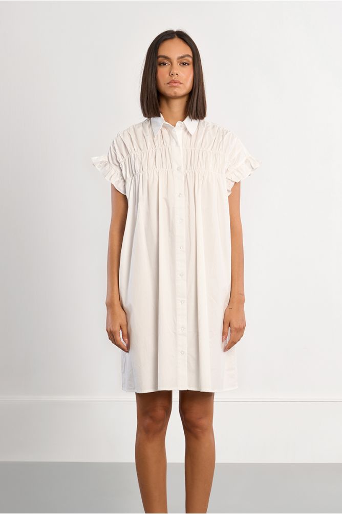 Cotton shirt dress, smocked