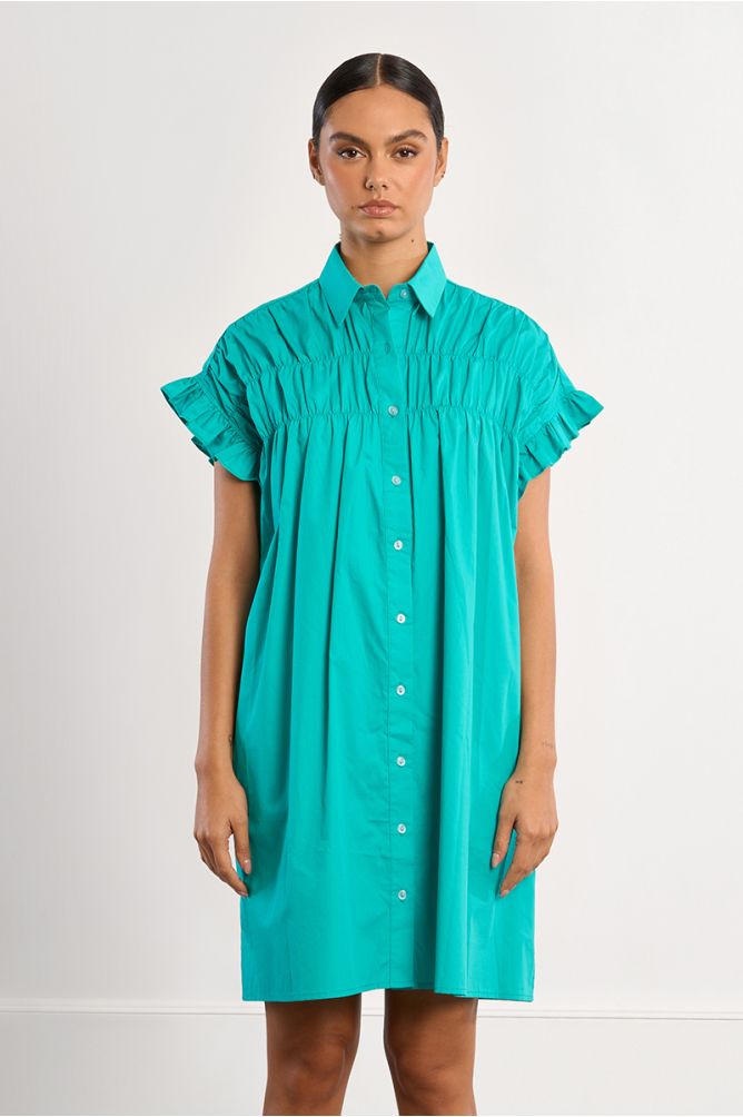 Cotton shirt dress, smocked