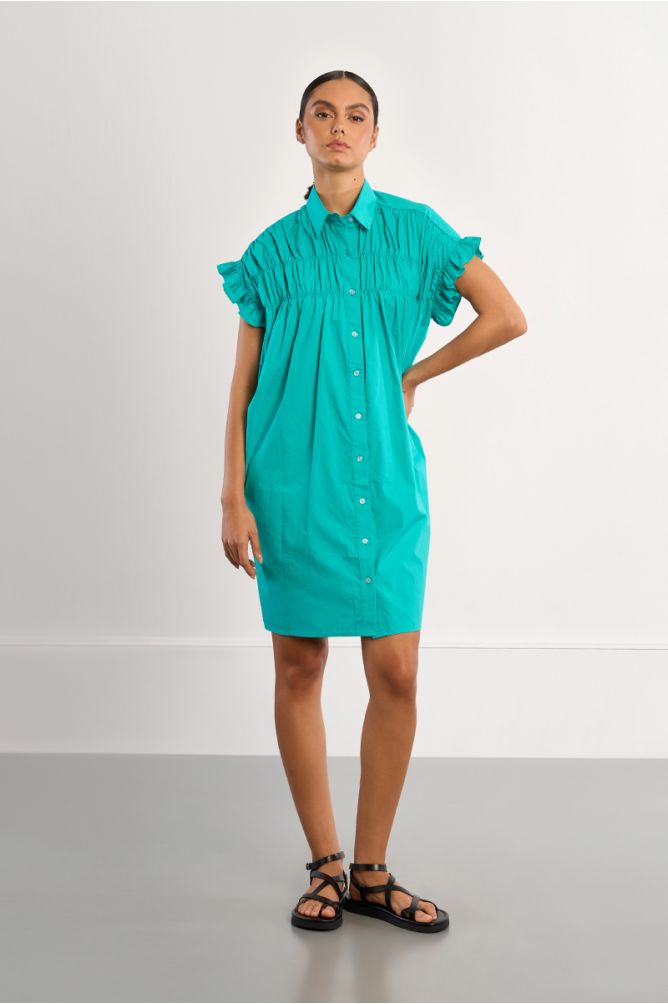 Robe chemise en coton, smockée