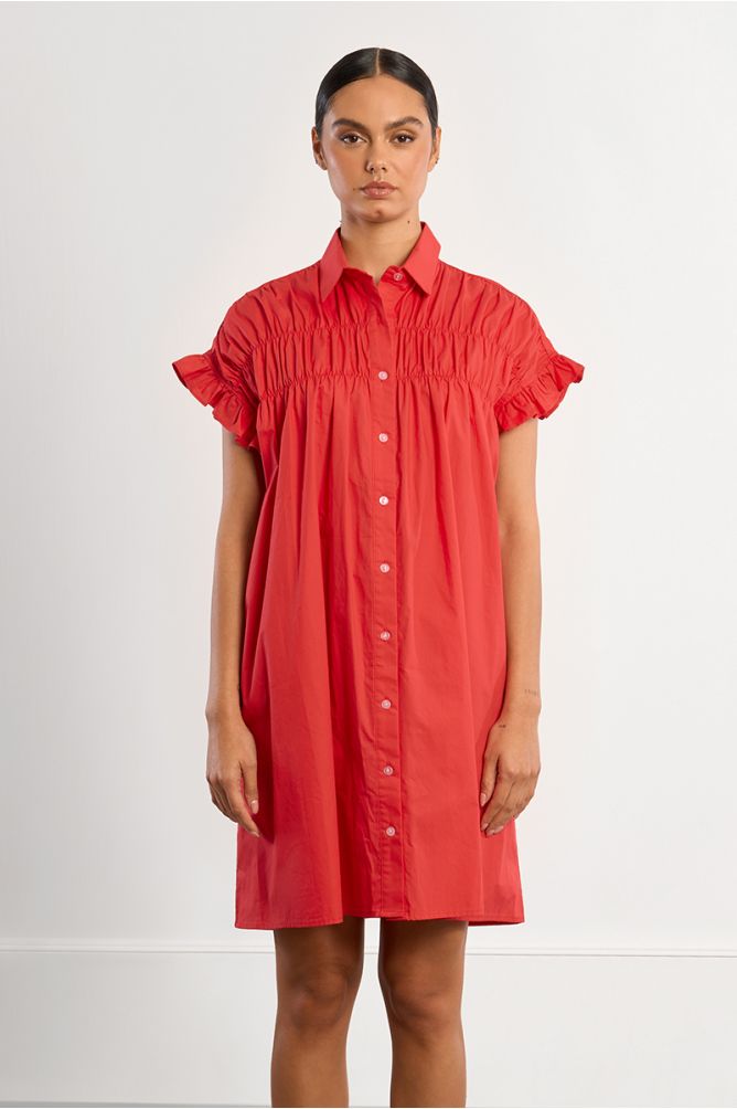 Cotton shirt dress, smocked