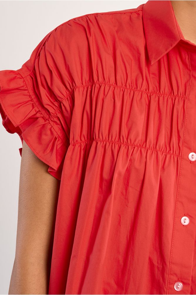 Robe chemise en coton, smockée
