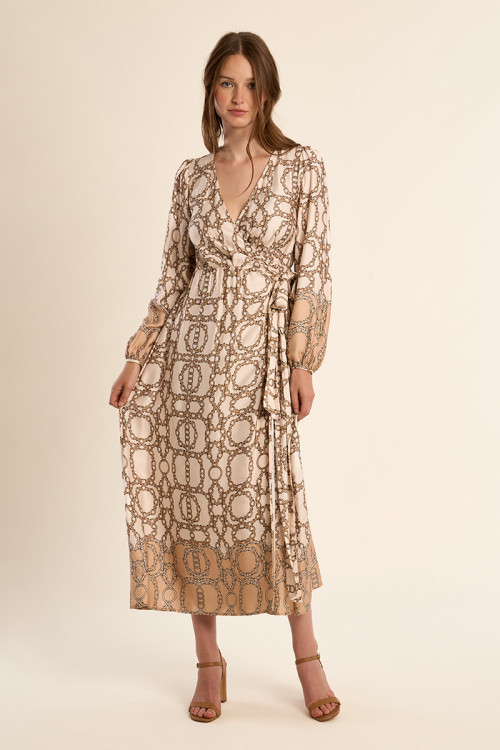 Long wrap dress, printed