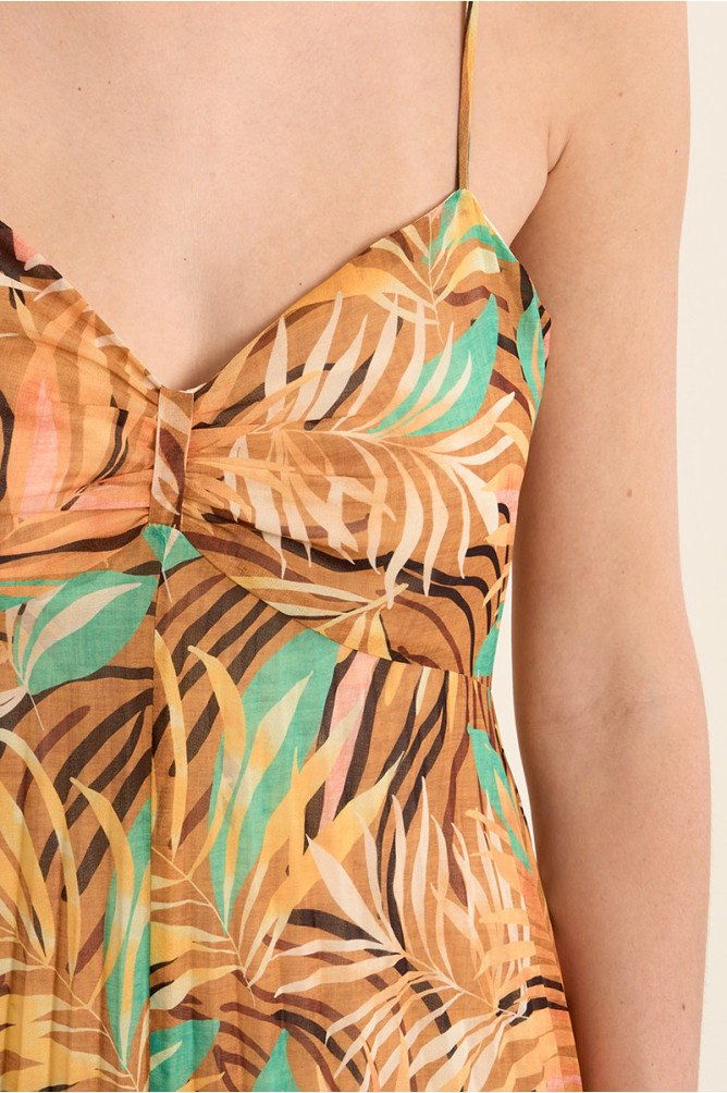 Long pleated dress, printed
