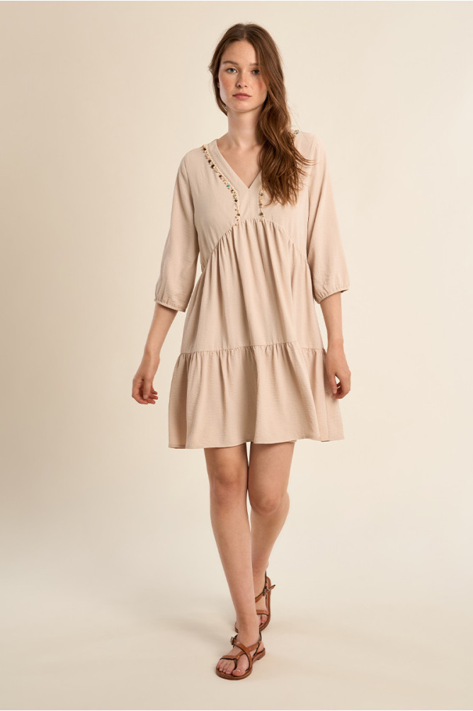 Babyoll dress with beaded collar