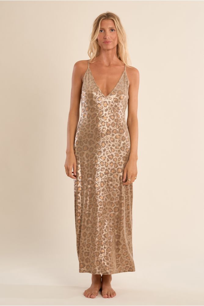 Long beach dress, leopard print