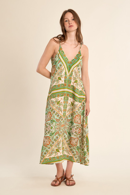 Long, flowing, printed dress