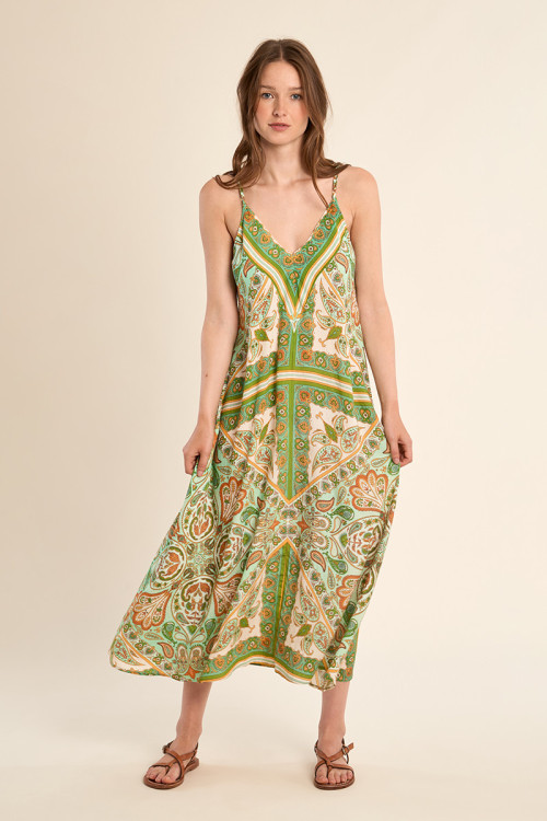 Long, flowing, printed dress