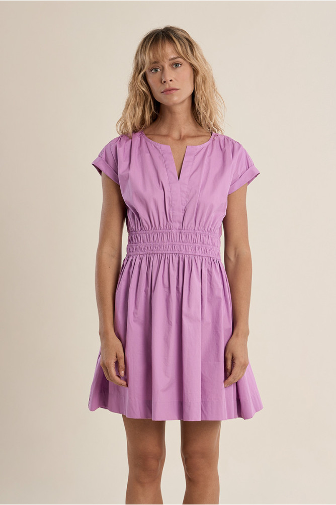 Short cotton dress, smocked waist
