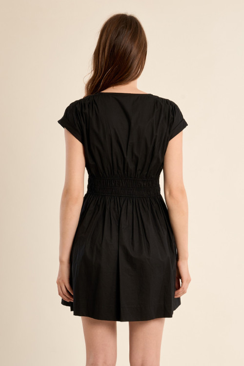 Short cotton dress, smocked waist