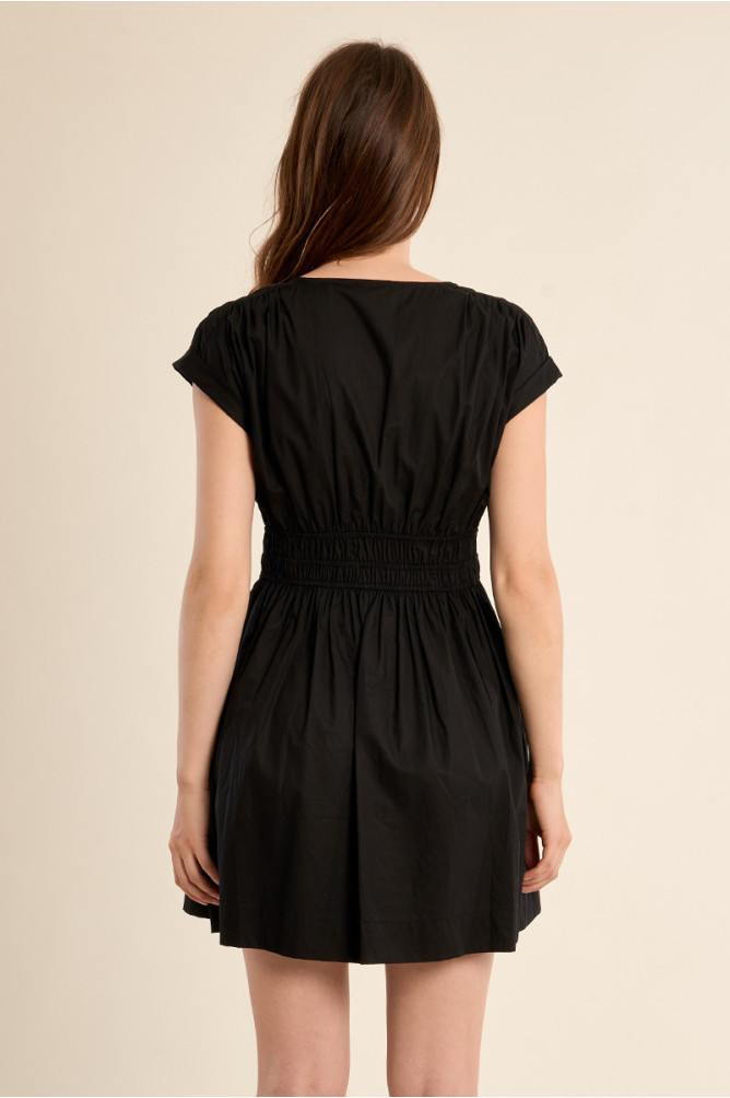Short cotton dress, smocked waist