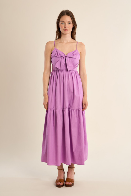 Robe longue en coton, bustier noué