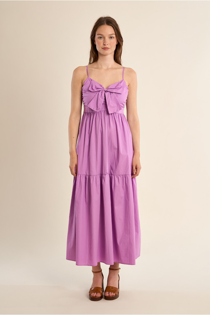 Robe longue en coton, bustier noué