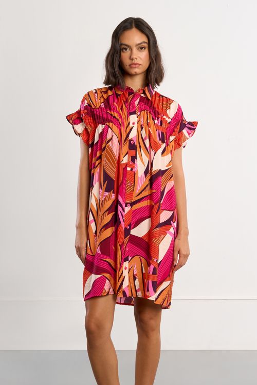 Robe chemise en coton, smockée