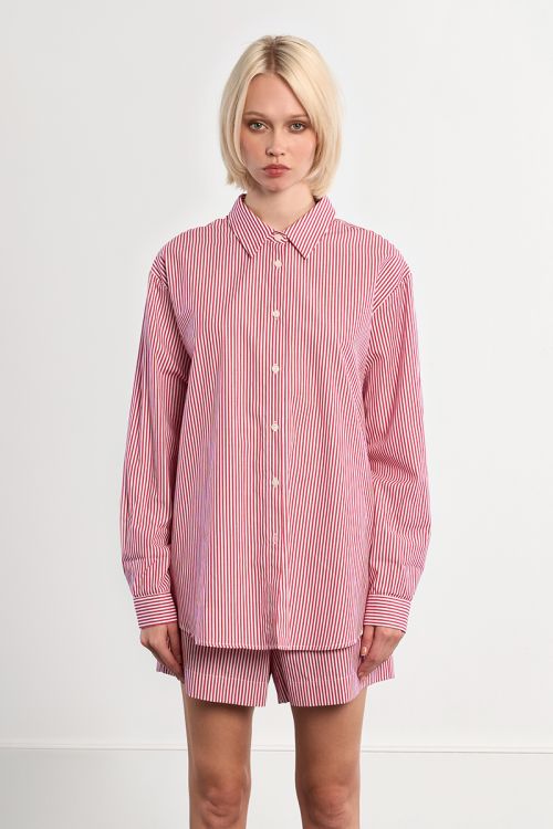 Chemise oversize en coton rouge rayée