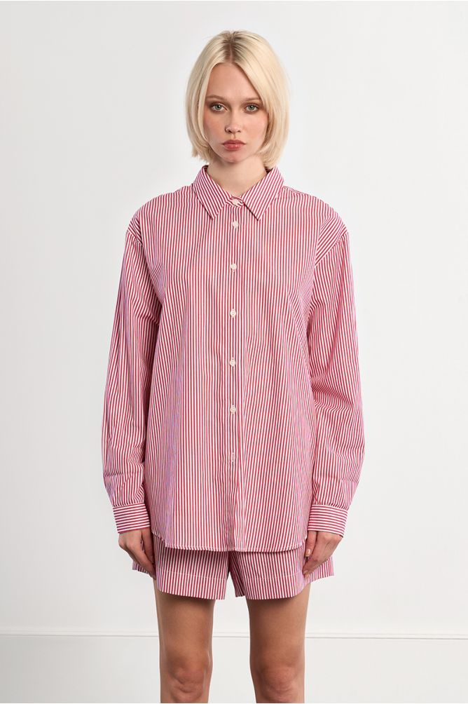 Chemise oversize en coton rouge rayée