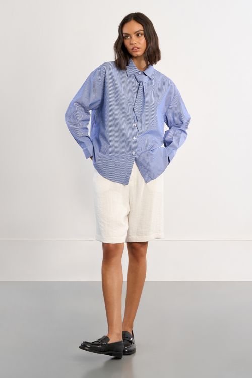 Oversized striped and rhinestone shirt with tie