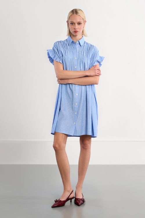 Robe chemise en coton, smockée
