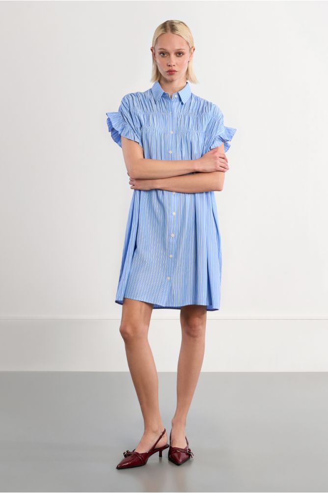 Cotton shirt dress, smocked