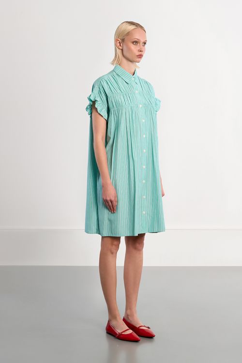 Robe chemise en coton, smockée