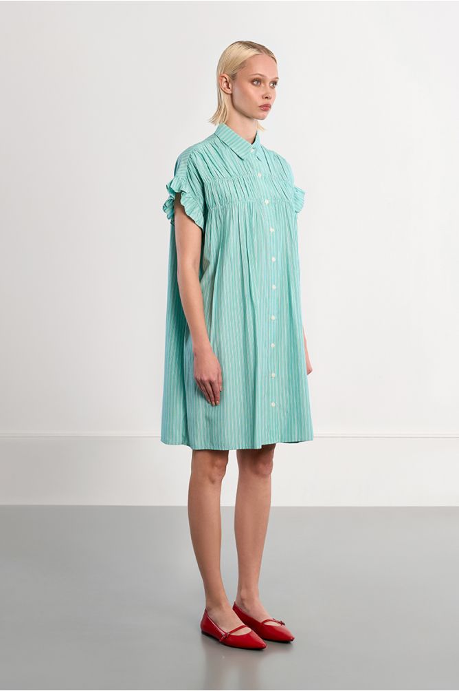 Robe chemise en coton, smockée