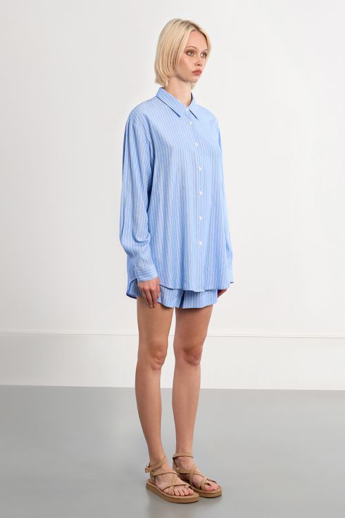 Camisa de mujer de manga larga, estampado rayas.