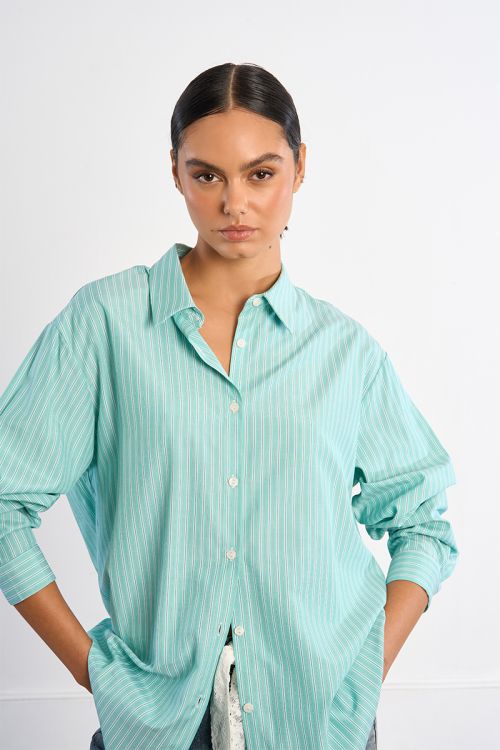 Camisa de mujer de manga larga, estampado rayas.