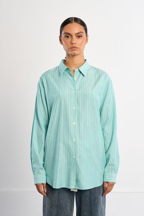 Camisa de mujer de manga larga, estampado rayas.