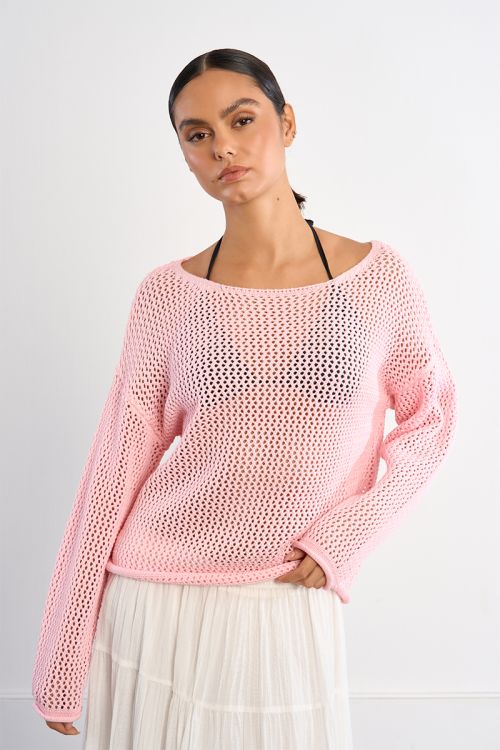 Jersey de mujer de manga larga, en punto acanalado.