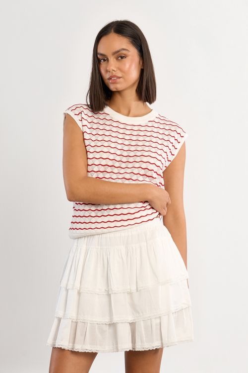 Jersey de mujer de manga corta, estampado rayas.