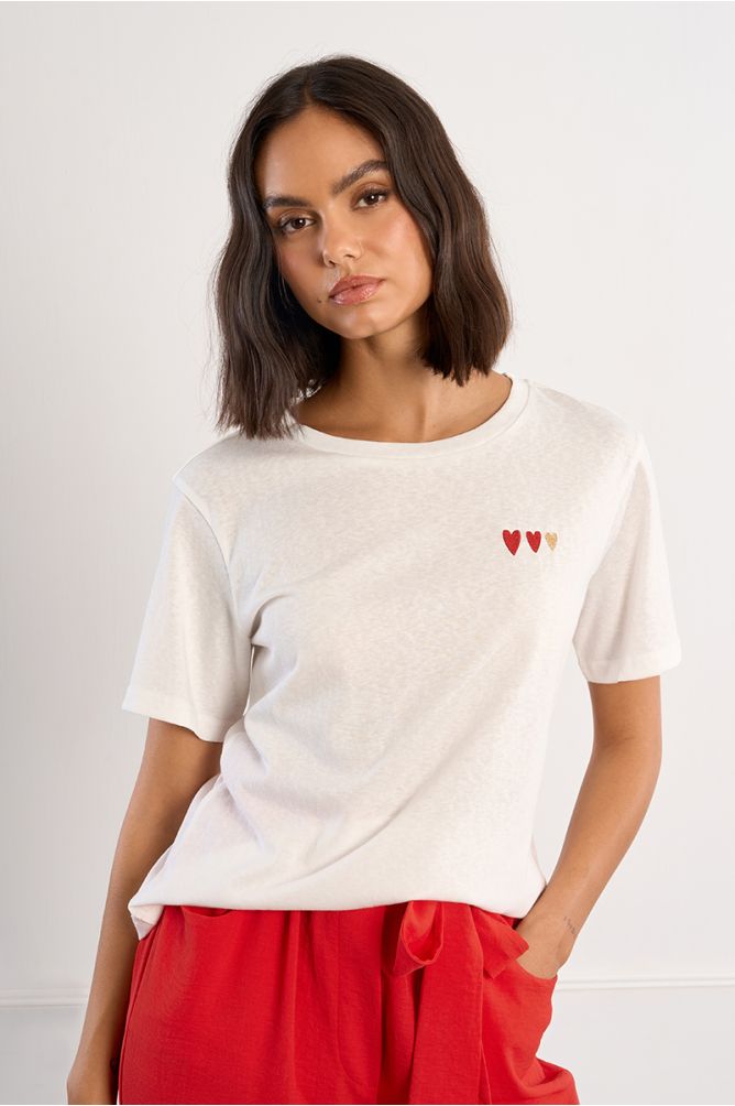Embroidered hearts T-shirt