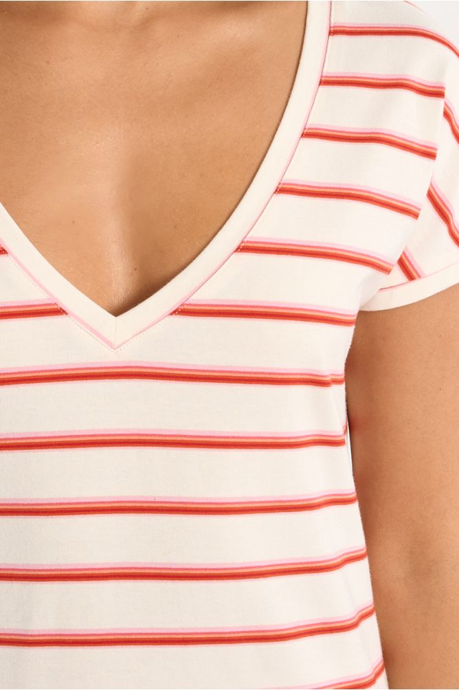 Camiseta de mujer de manga corta, estampado rayas.