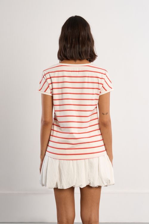 Camiseta de mujer de manga corta, estampado rayas.