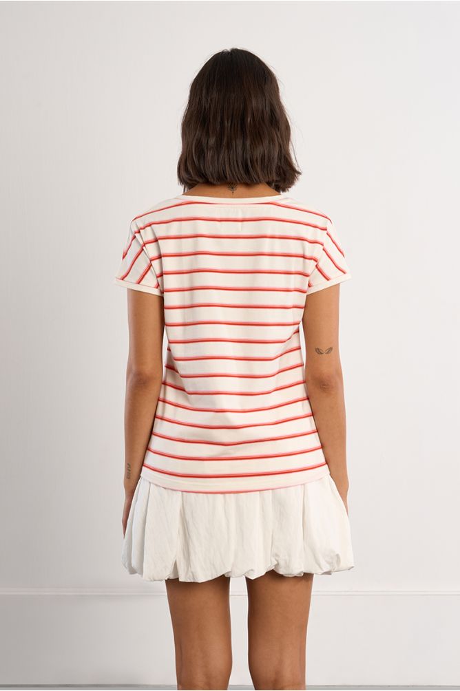 Camiseta de mujer de manga corta, estampado rayas.