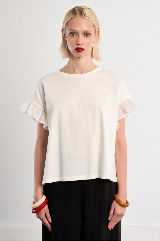 T-shirt décontracté aux manches volantées