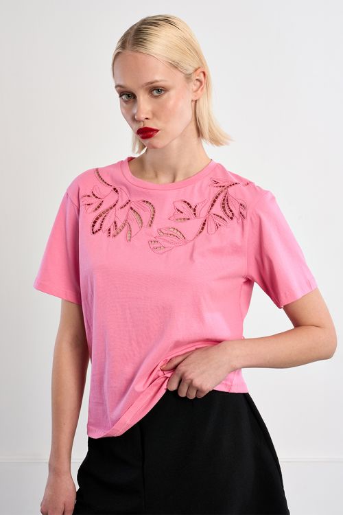 T-shirt décontracté en broderie ajourée