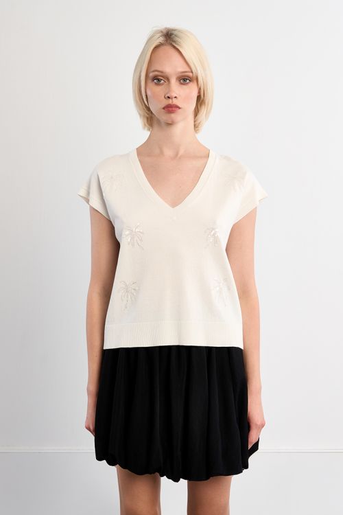 Short-sleeved knit with palm tree motifs