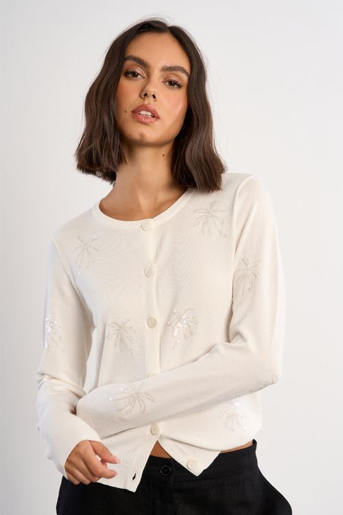 Cardigan with palm tree motifs