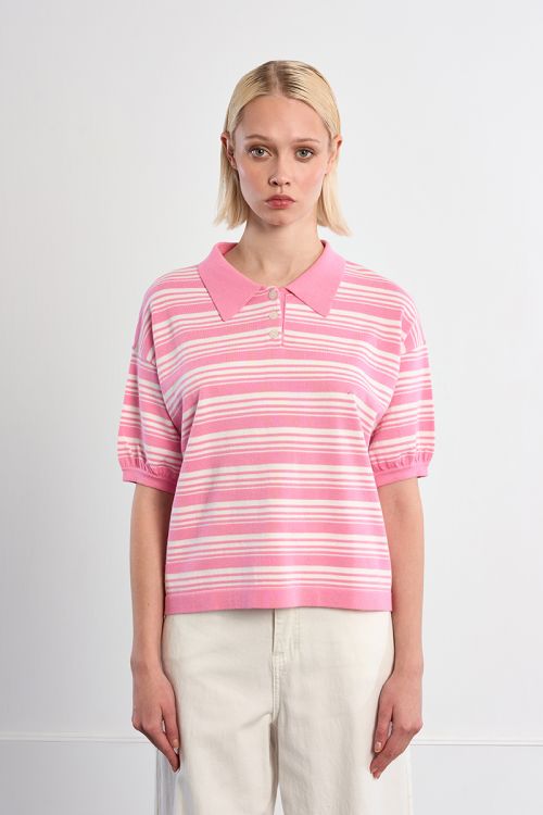 Jersey de mujer de manga corta, estampado rayas.