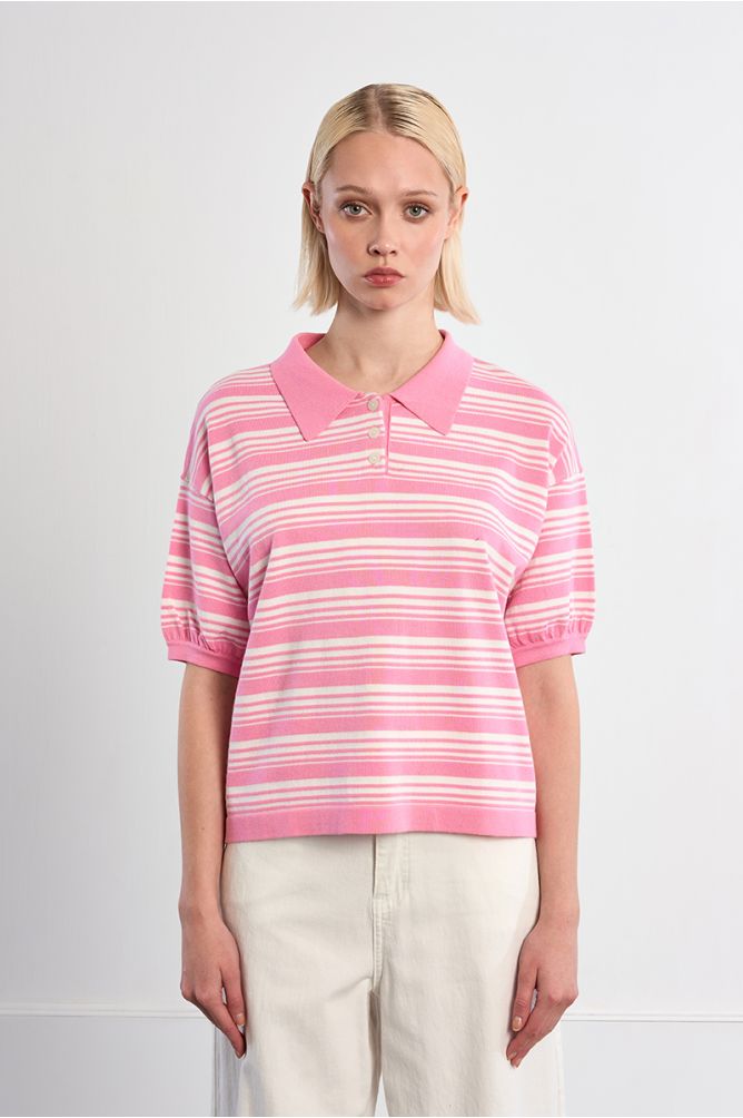 Casual striped knit polo shirt