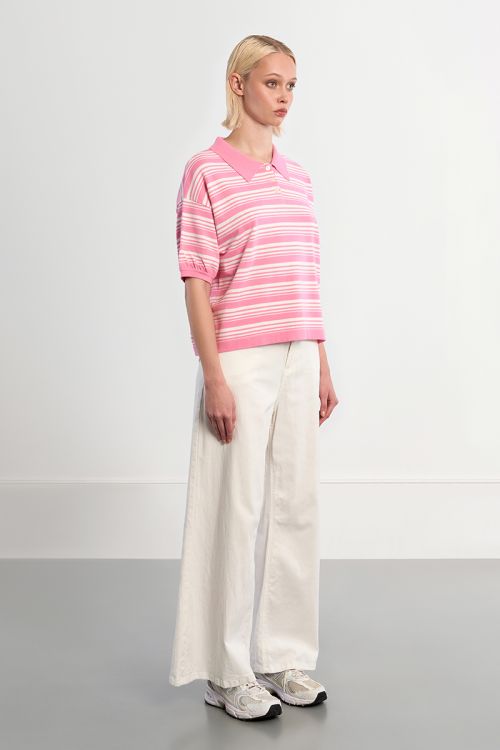 Casual striped knit polo shirt