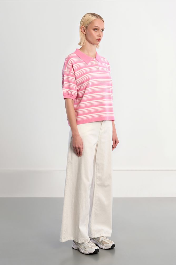 Casual striped knit polo shirt