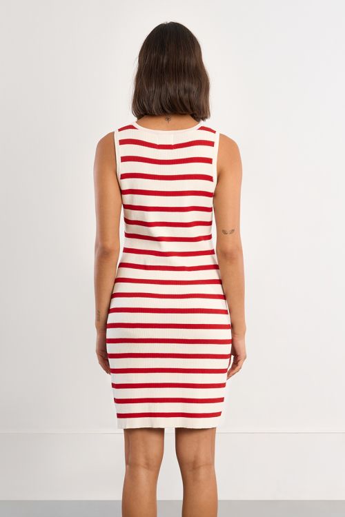 Vestido de manga sisa, estampado rayas.