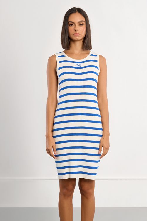 Striped ribbed mini dress