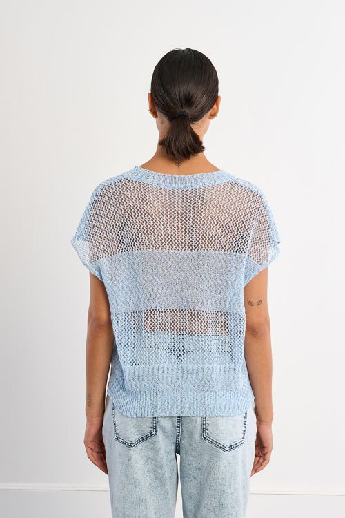 Jersey de mujer de manga corta, en punto acanalado.